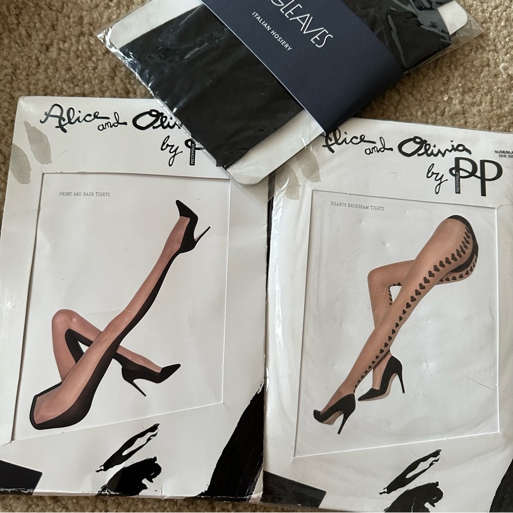NEW Alice and Olivia hearts front back tights nude black